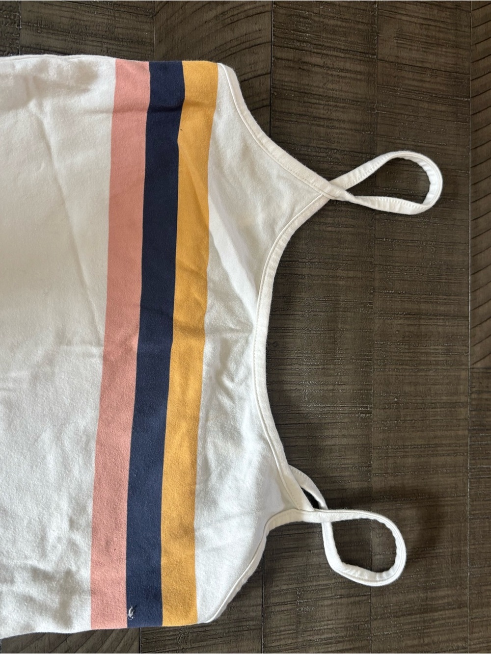 Women's White Striped Tank Bodysuit with Pink, Navy & Mustard Bands